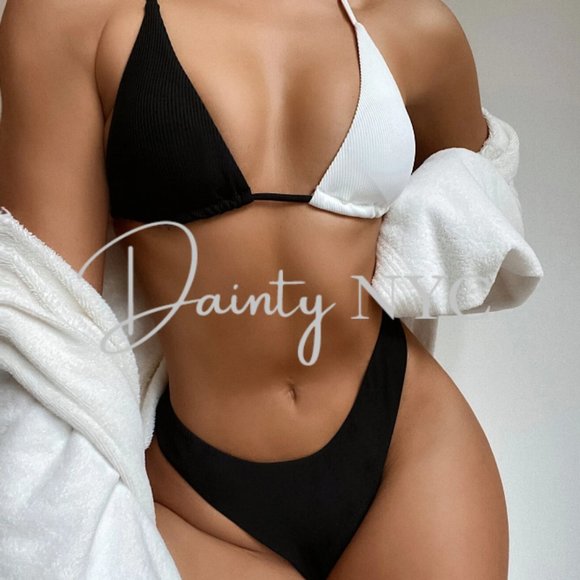 Color Block Black White Triangle Bikini Summer - Picture 2 of 8